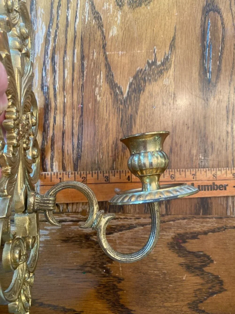 Vintage Solid Brass Hollywood Regency Wall Sconce Pair - Picture 4 of 5